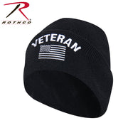 Rothco Veteran With US Flag Fine Knit Watch Cap - Black LARSON TACTICAL SUPPLY