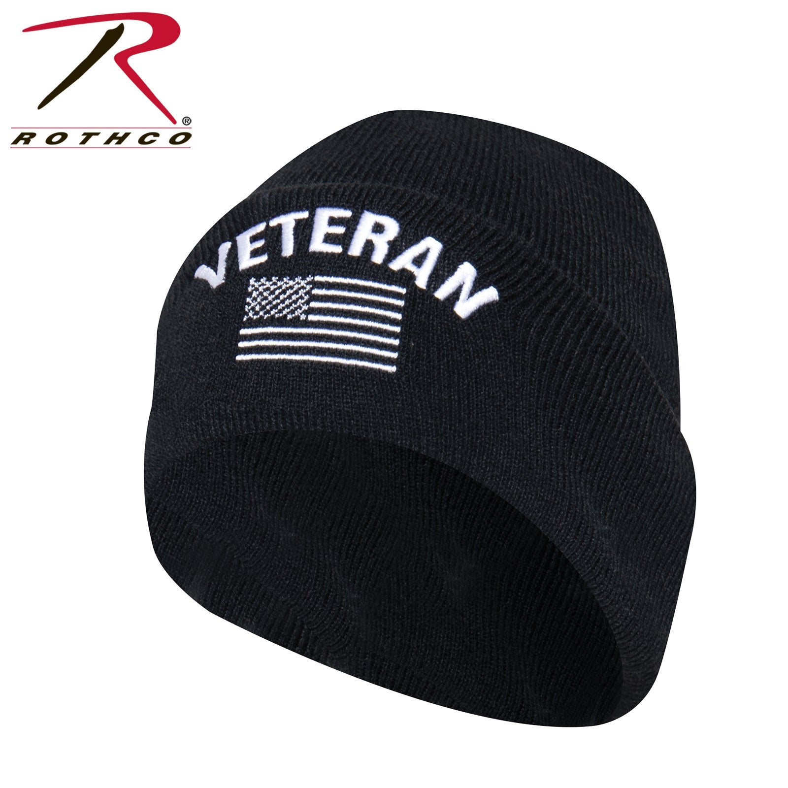 Rothco Veteran With US Flag Fine Knit Watch Cap - Black LARSON TACTICAL SUPPLY