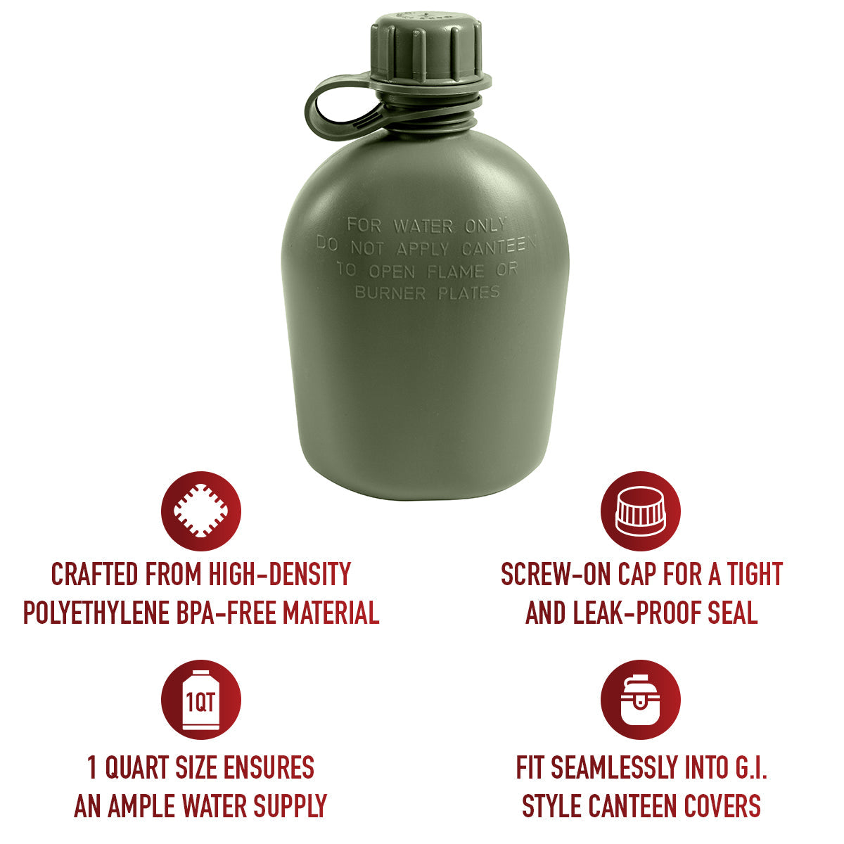 Genuine G.I. 3 Piece 1 Quart Plastic Canteen LARSON TACTICAL SUPPLY