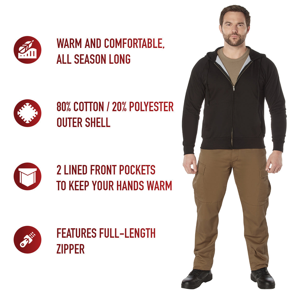 Rothco Thermal Lined Full-Zip Hoodie LARSON TACTICAL SUPPLY