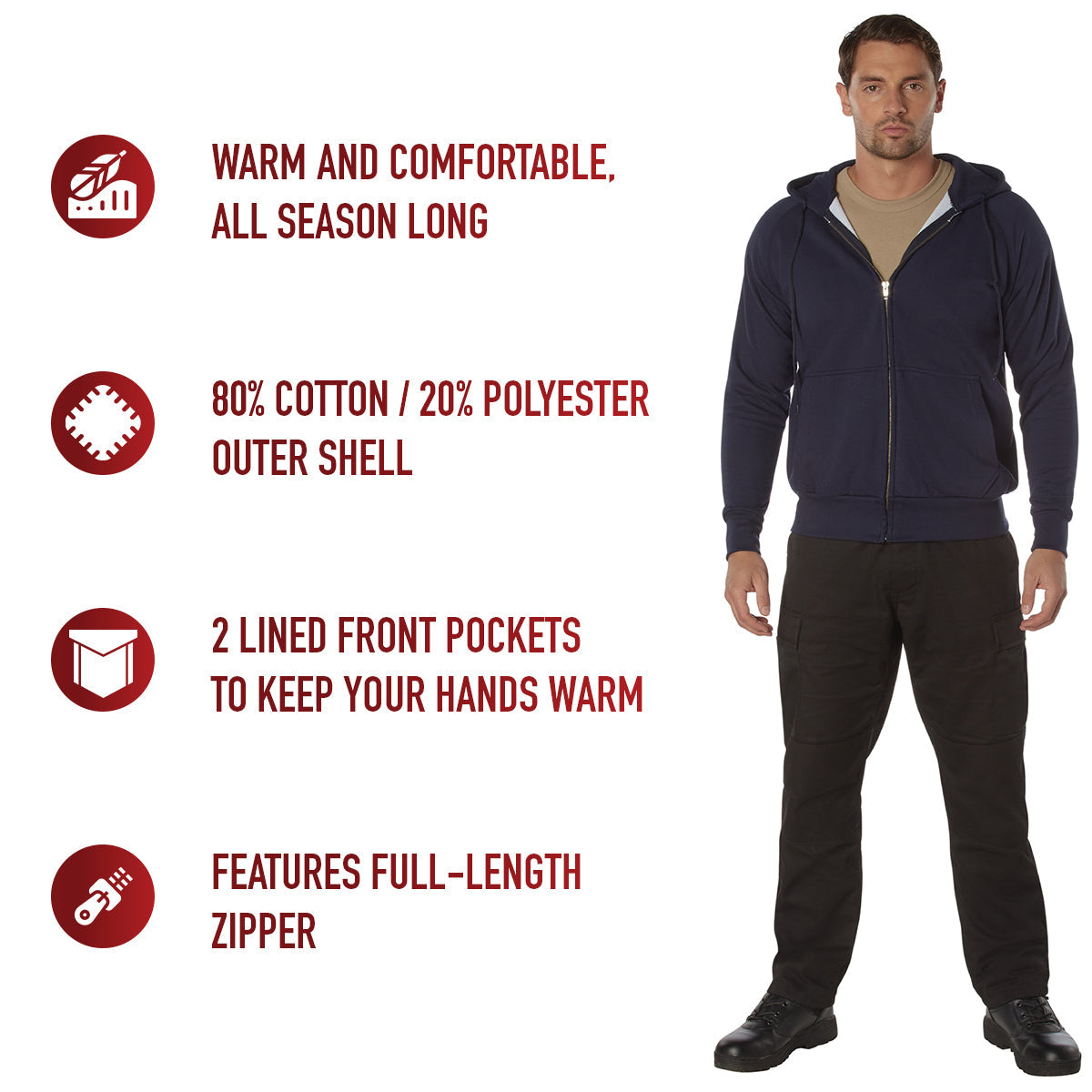 Rothco Thermal Lined Full-Zip Hoodie LARSON TACTICAL SUPPLY