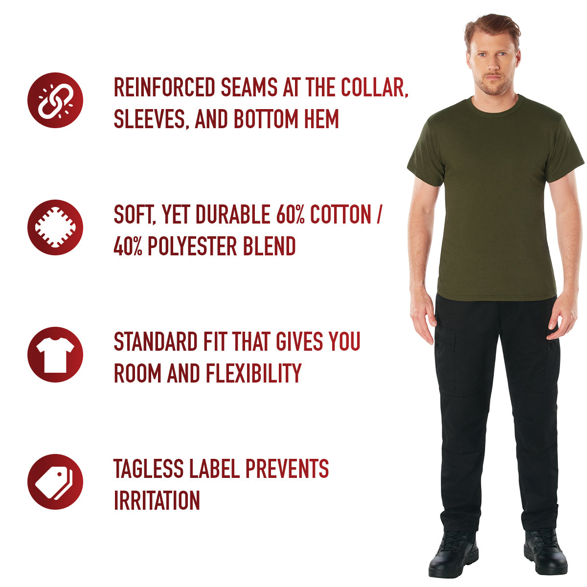 Rothco Solid Color T-Shirt with Cotton / Polyester Blend LARSON TACTICAL SUPPLY