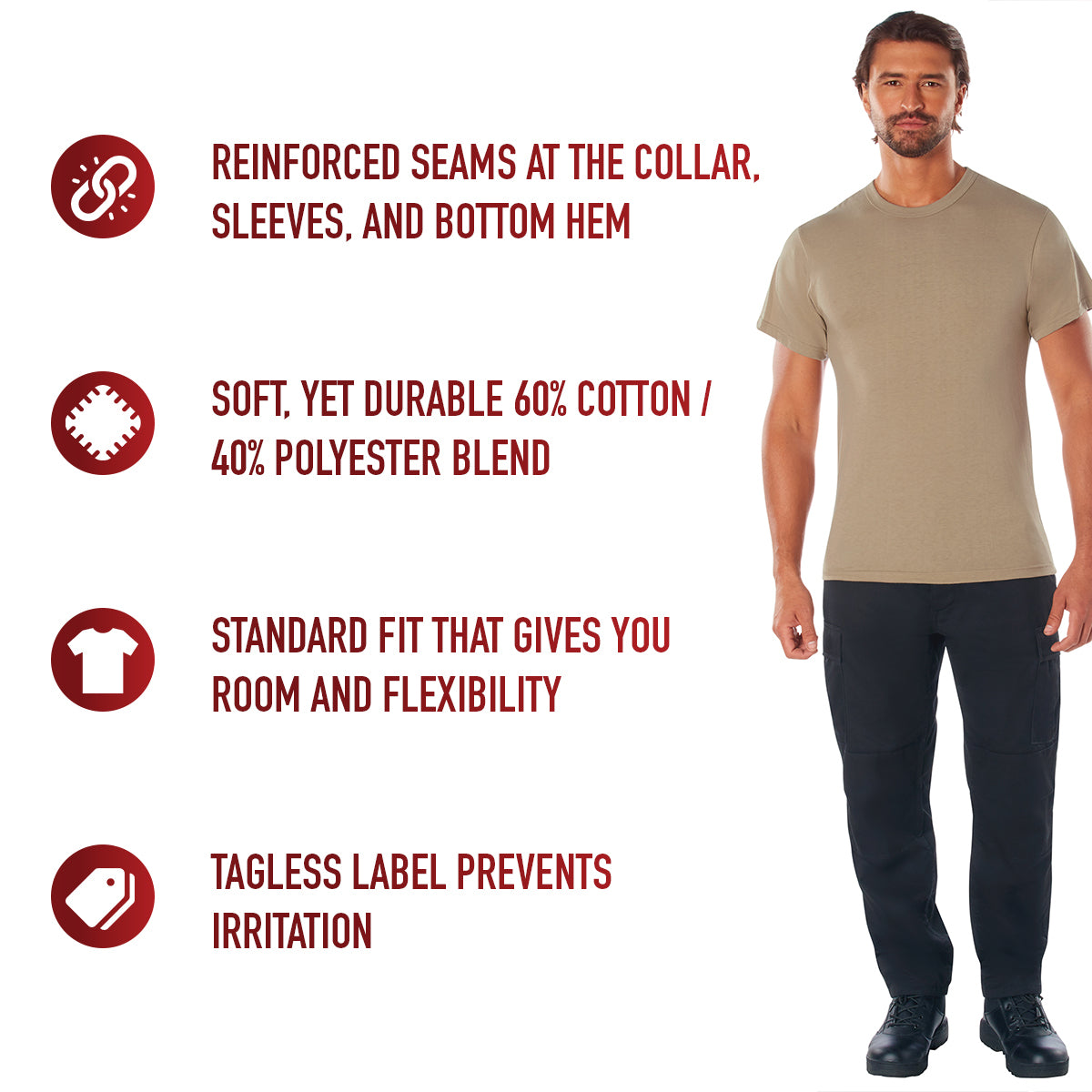 Rothco Solid Color T-Shirt with Cotton / Polyester Blend LARSON TACTICAL SUPPLY