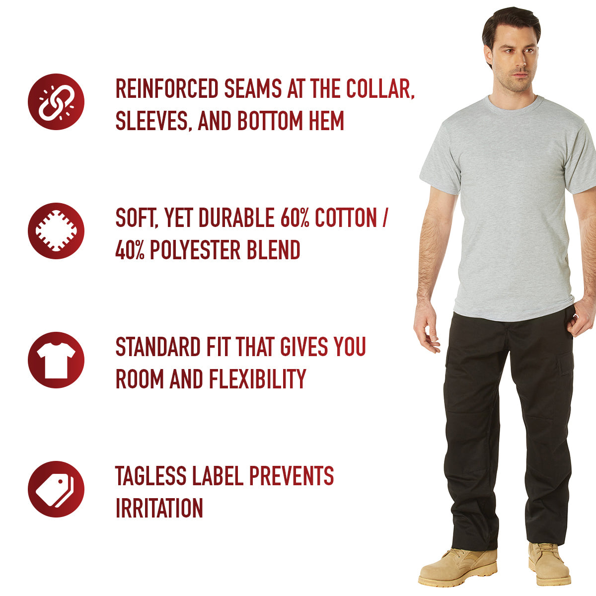 Rothco Solid Color T-Shirt with Cotton / Polyester Blend LARSON TACTICAL SUPPLY