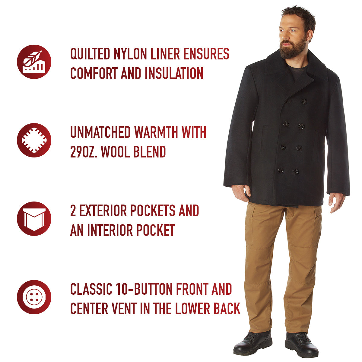 Rothco Wool Pea Coat LARSON TACTICAL SUPPLY