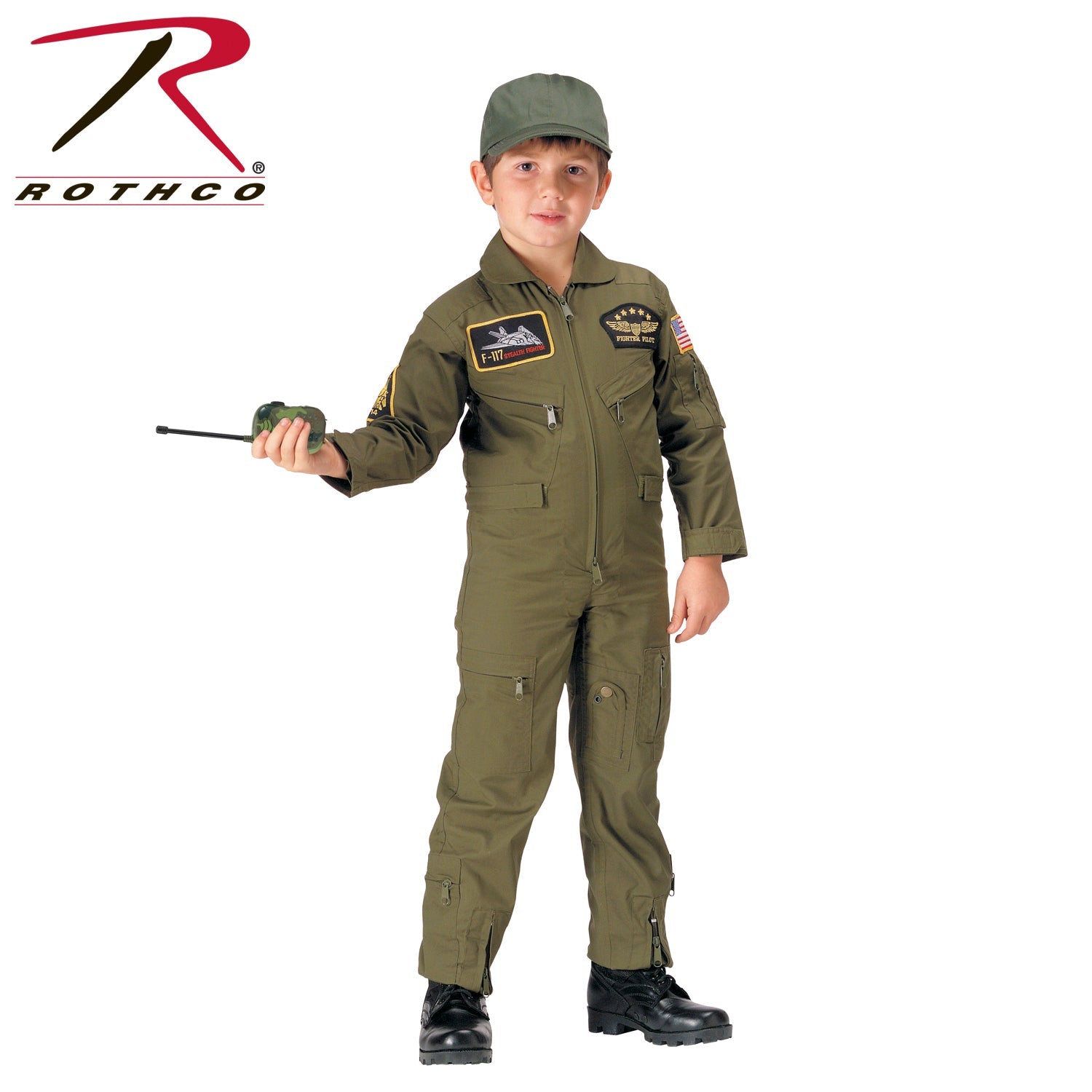 Rothco Kid's Flight Coverall With Patches - Olive Drab LARSON TACTICAL SUPPLY