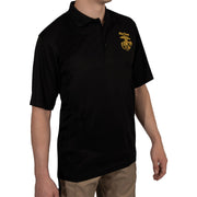 Rothco USMC Eagle, Globe & Anchor Moisture Wicking Polo Shirt - Black LARSON TACTICAL SUPPLY