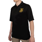 Rothco USMC Eagle, Globe & Anchor Moisture Wicking Polo Shirt - Black LARSON TACTICAL SUPPLY