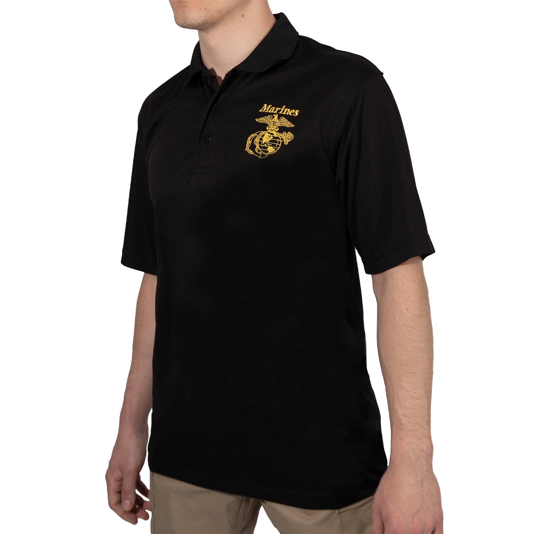 Rothco USMC Eagle, Globe & Anchor Moisture Wicking Polo Shirt - Black LARSON TACTICAL SUPPLY