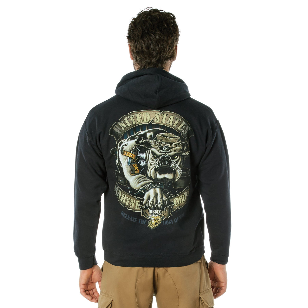 Black Ink U.S.M.C. Bulldog Hooded Pullover Sweatshirt LARSON TACTICAL SUPPLY