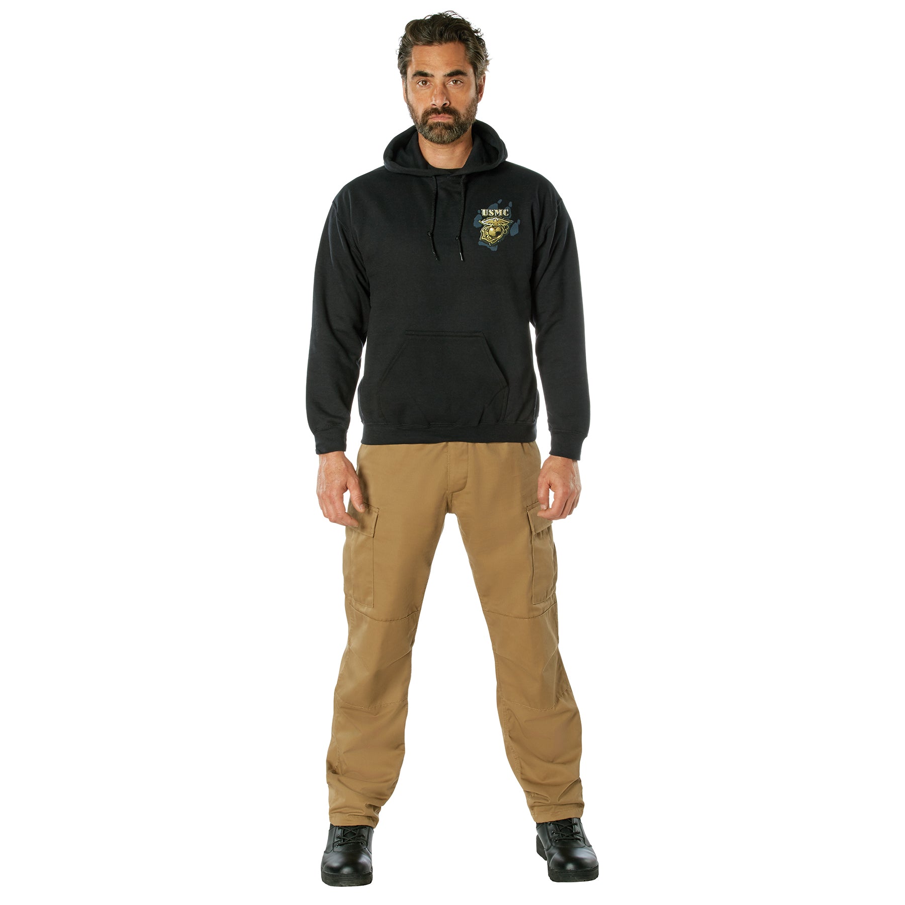 Black Ink U.S.M.C. Bulldog Hooded Pullover Sweatshirt LARSON TACTICAL SUPPLY