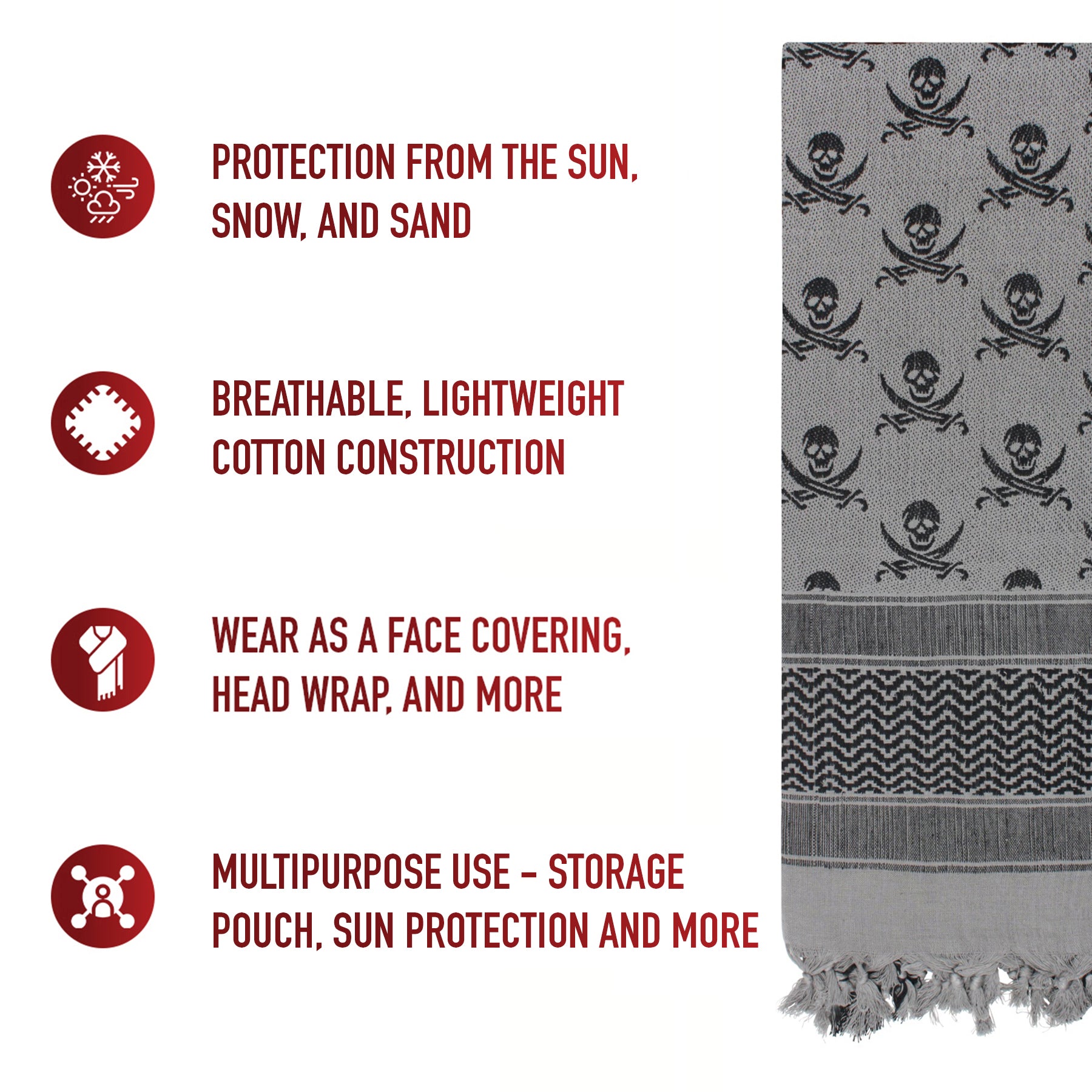 Rothco Skulls Shemagh Tactical Desert Keffiyeh Scarf LARSON TACTICAL SUPPLY