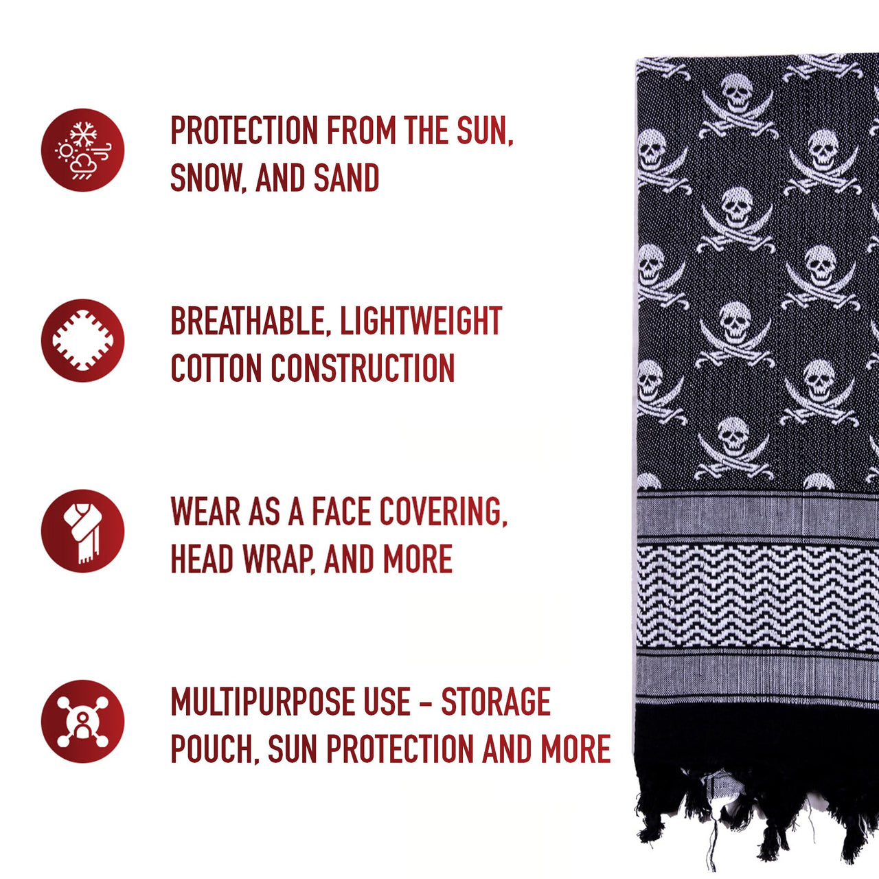 Rothco Skulls Shemagh Tactical Desert Keffiyeh Scarf LARSON TACTICAL SUPPLY