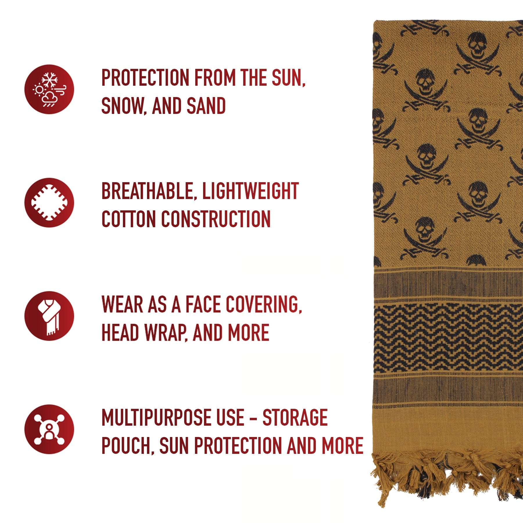 Rothco Skulls Shemagh Tactical Desert Keffiyeh Scarf LARSON TACTICAL SUPPLY