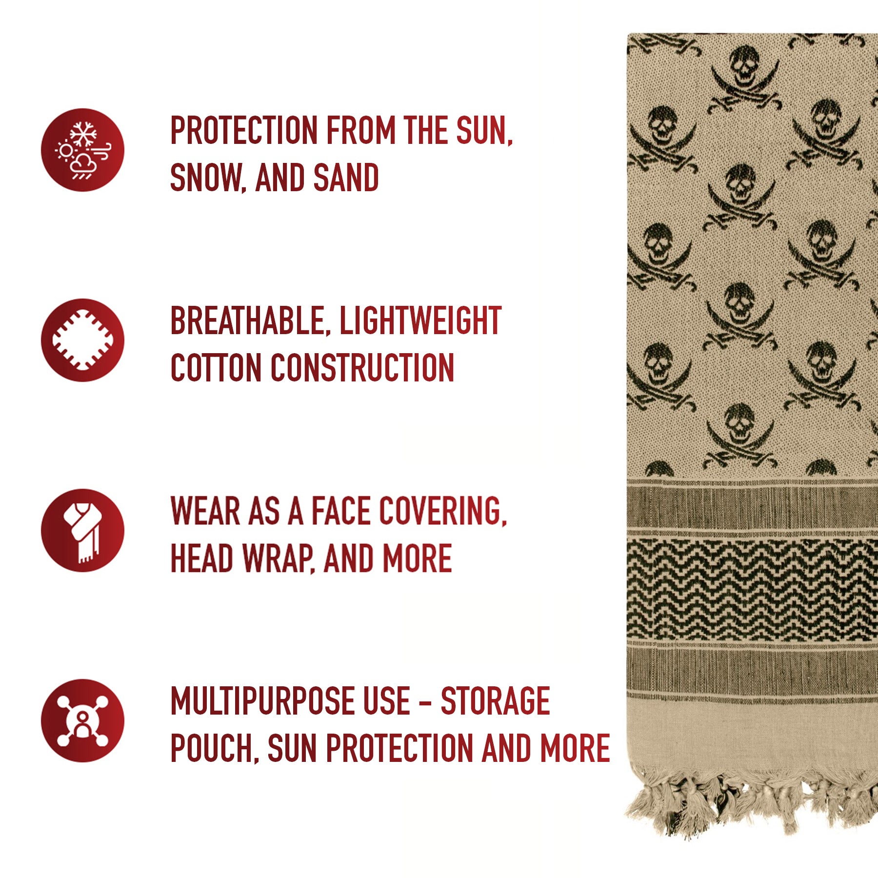 Rothco Skulls Shemagh Tactical Desert Keffiyeh Scarf LARSON TACTICAL SUPPLY