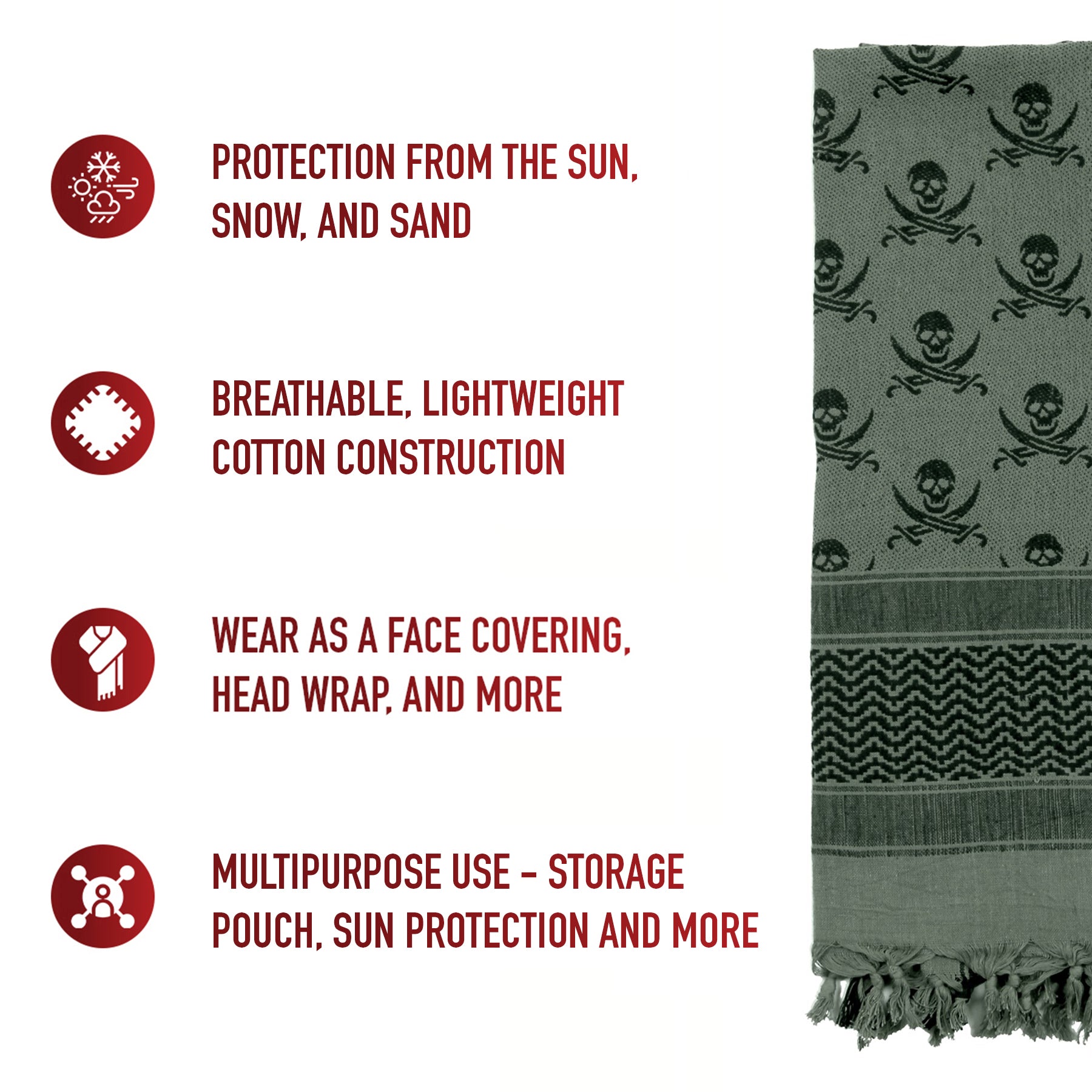 Rothco Skulls Shemagh Tactical Desert Keffiyeh Scarf LARSON TACTICAL SUPPLY