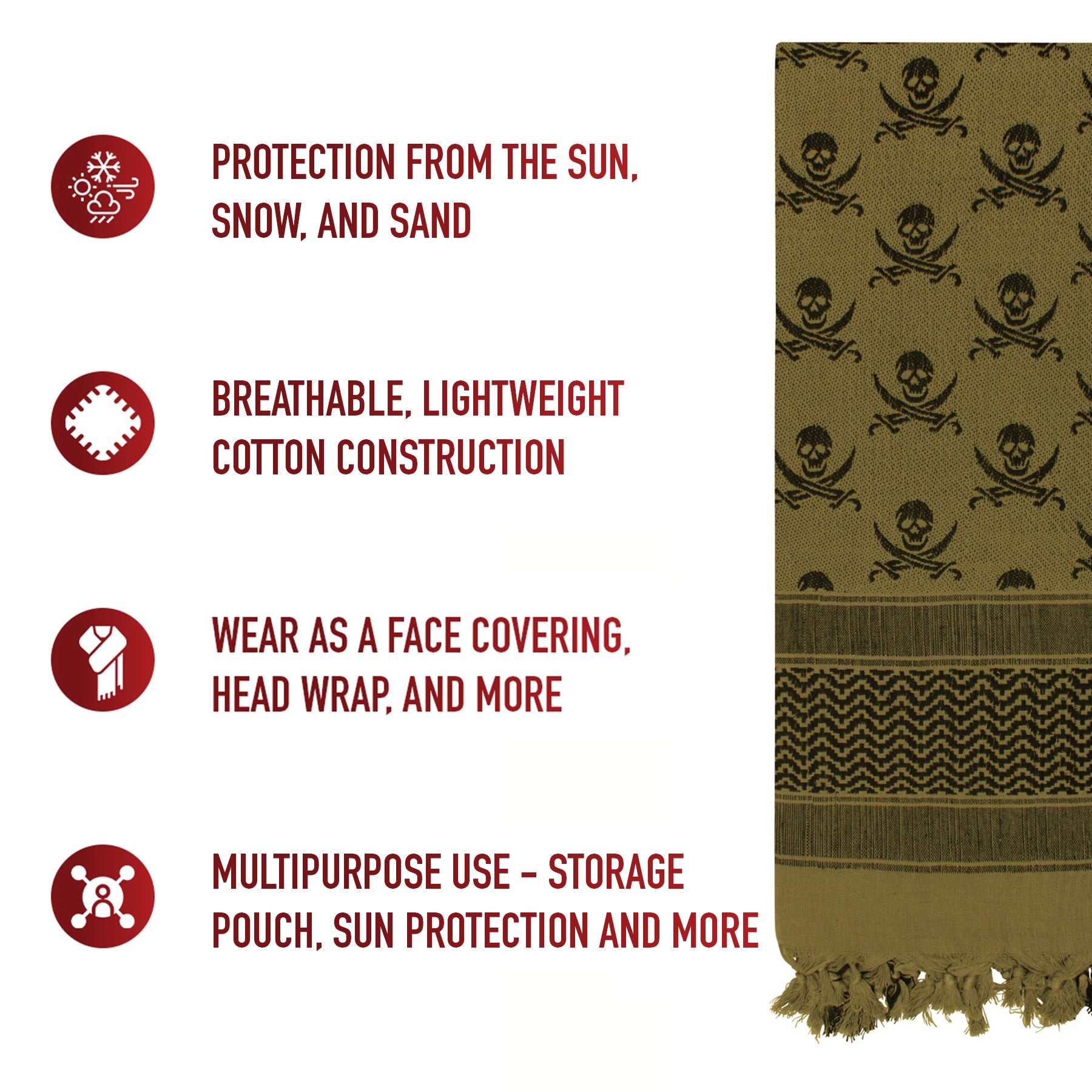 Rothco Skulls Shemagh Tactical Desert Keffiyeh Scarf LARSON TACTICAL SUPPLY