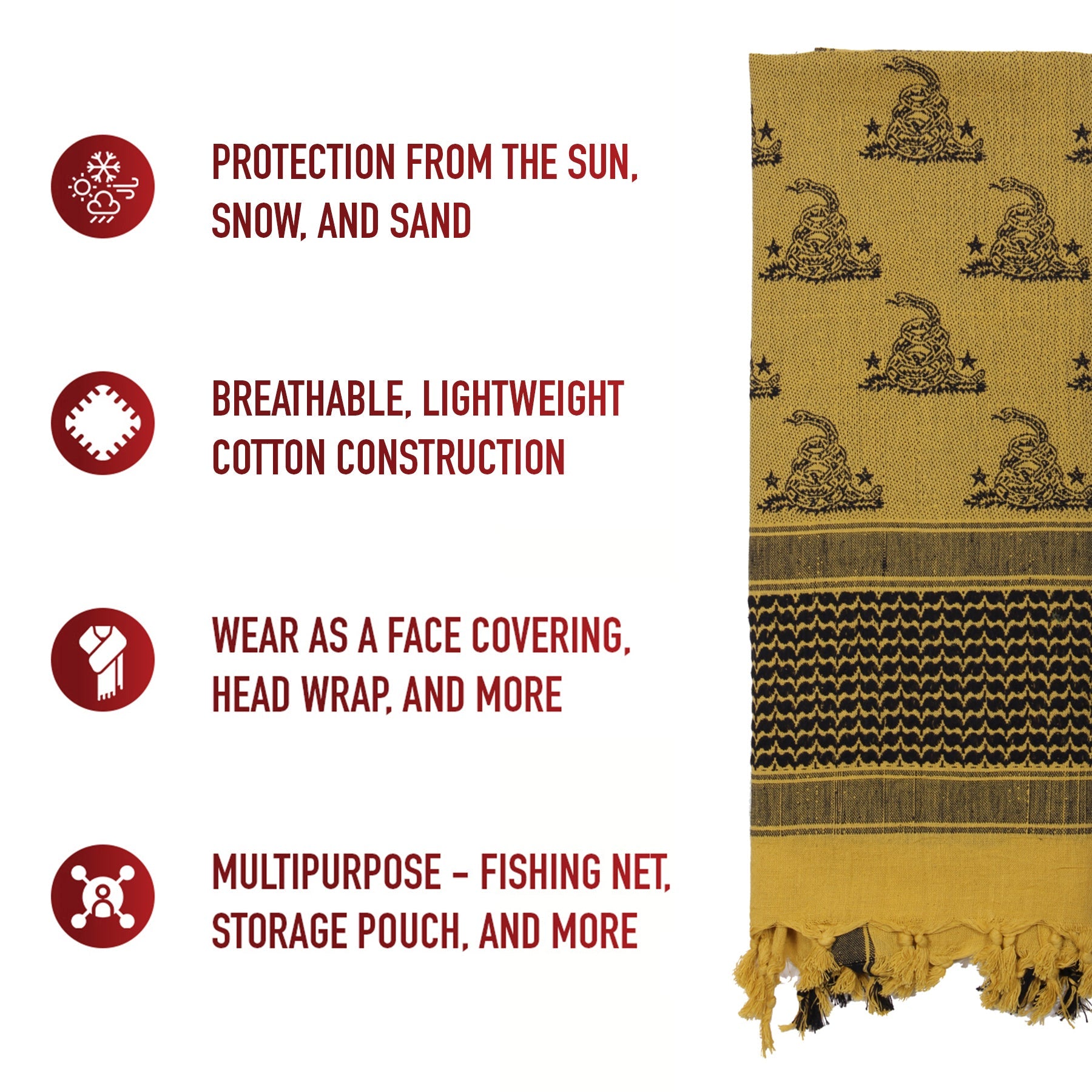 Rothco Gadsden Snake Shemagh Tactical Desert Scarf LARSON TACTICAL SUPPLY