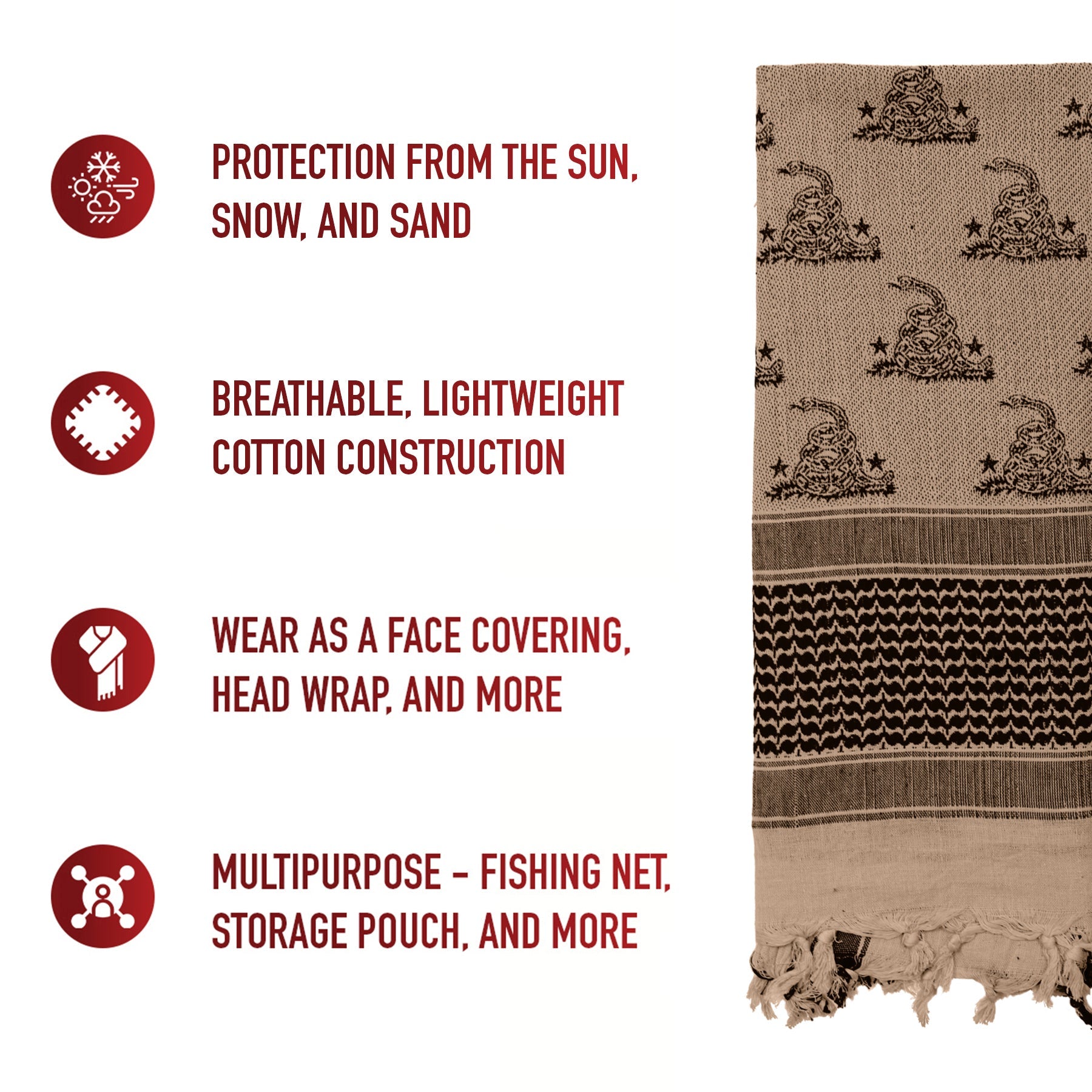 Rothco Gadsden Snake Shemagh Tactical Desert Scarf LARSON TACTICAL SUPPLY