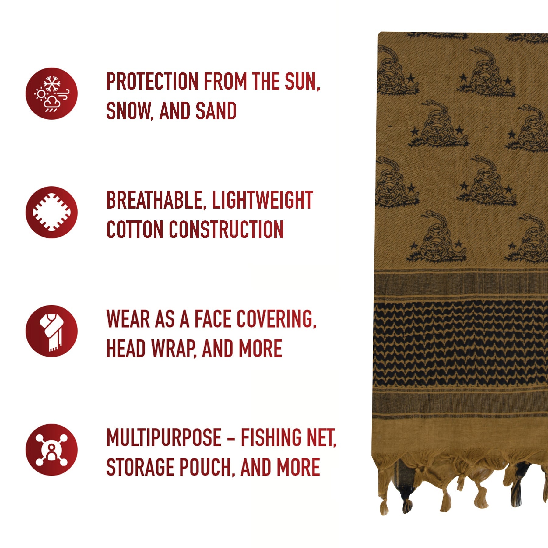 Rothco Gadsden Snake Shemagh Tactical Desert Scarf LARSON TACTICAL SUPPLY