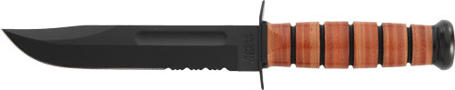 Ka-bar Fighting/utility Knife - 7" Srrtd W/leather Sheath Usmc Ka-Bar Knives