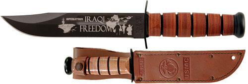 Ka-bar Usmc Operation Iraqi - Freedom 7" W/leather Shth Usmc Ka-Bar Knives