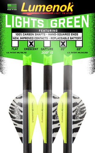Lumenok Xbow Arrow 20" Carbon - Grn Lighted Crescent Nock 3pk Lumenok